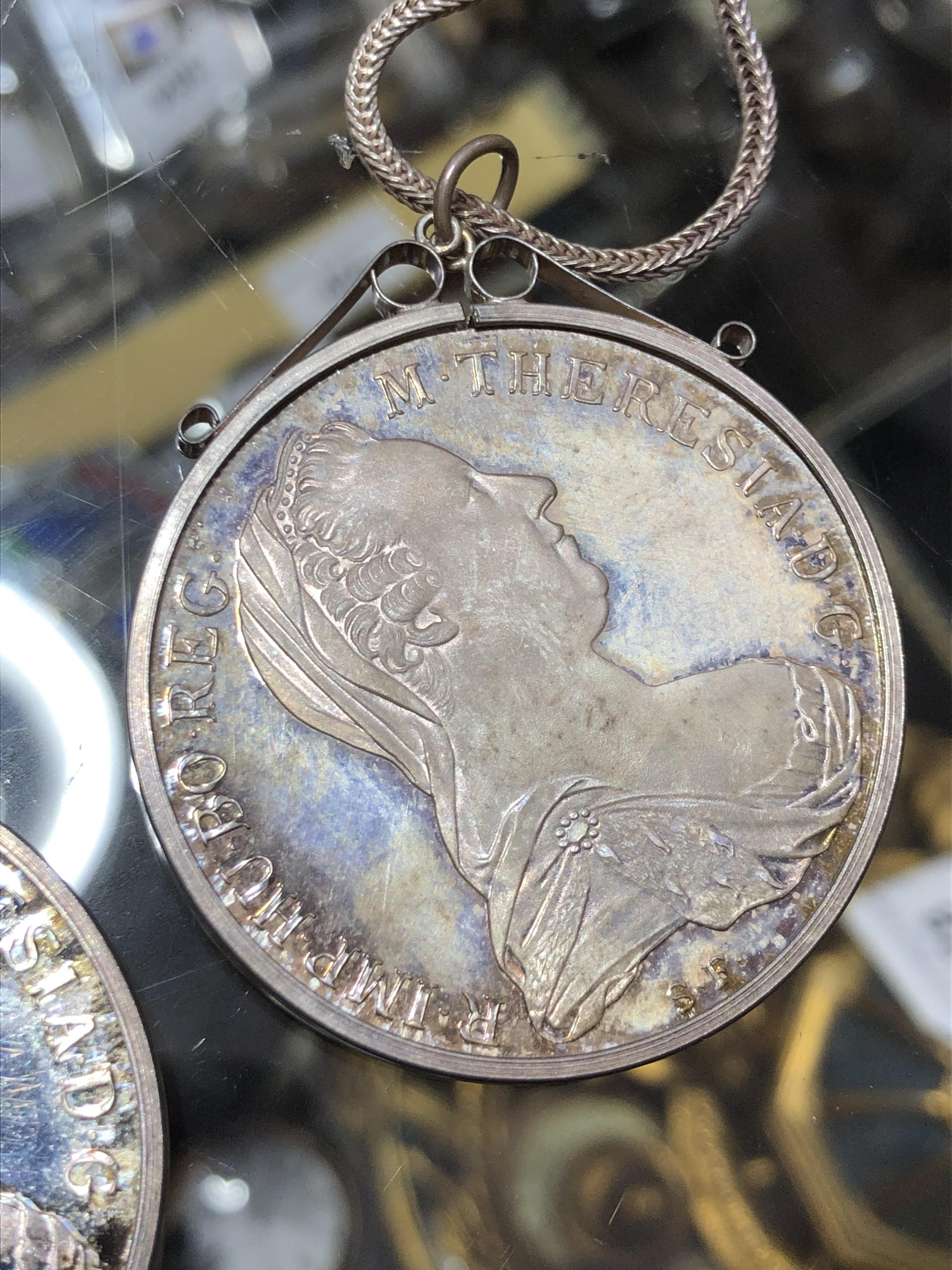 Two silver Thaler bearing date 1780, both mounted and on chains marked '925', gross wt. 74.1g. - Image 3 of 5