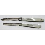 Two hallmarked silver and mother of pearl handled pen knives.