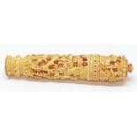 A 19th century Chinese Canton carved ivory needle case, length 58mm. Condition - good, general