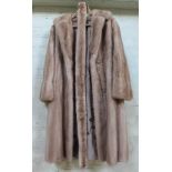 A 1950's - 1960's vintage blonde mink fur 3/4 length coat with original belt, labeled Koe-Bel Furs