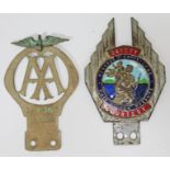 An AA motor cycle badge and a St Christopher safety courtesy badge.