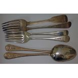 Hallmarked silver comprising four table forks and a pair of table spoons, various dates and