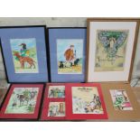 A group of seven original book cover illustrations, two signed 'Arthur Mansbridge', watercolour,