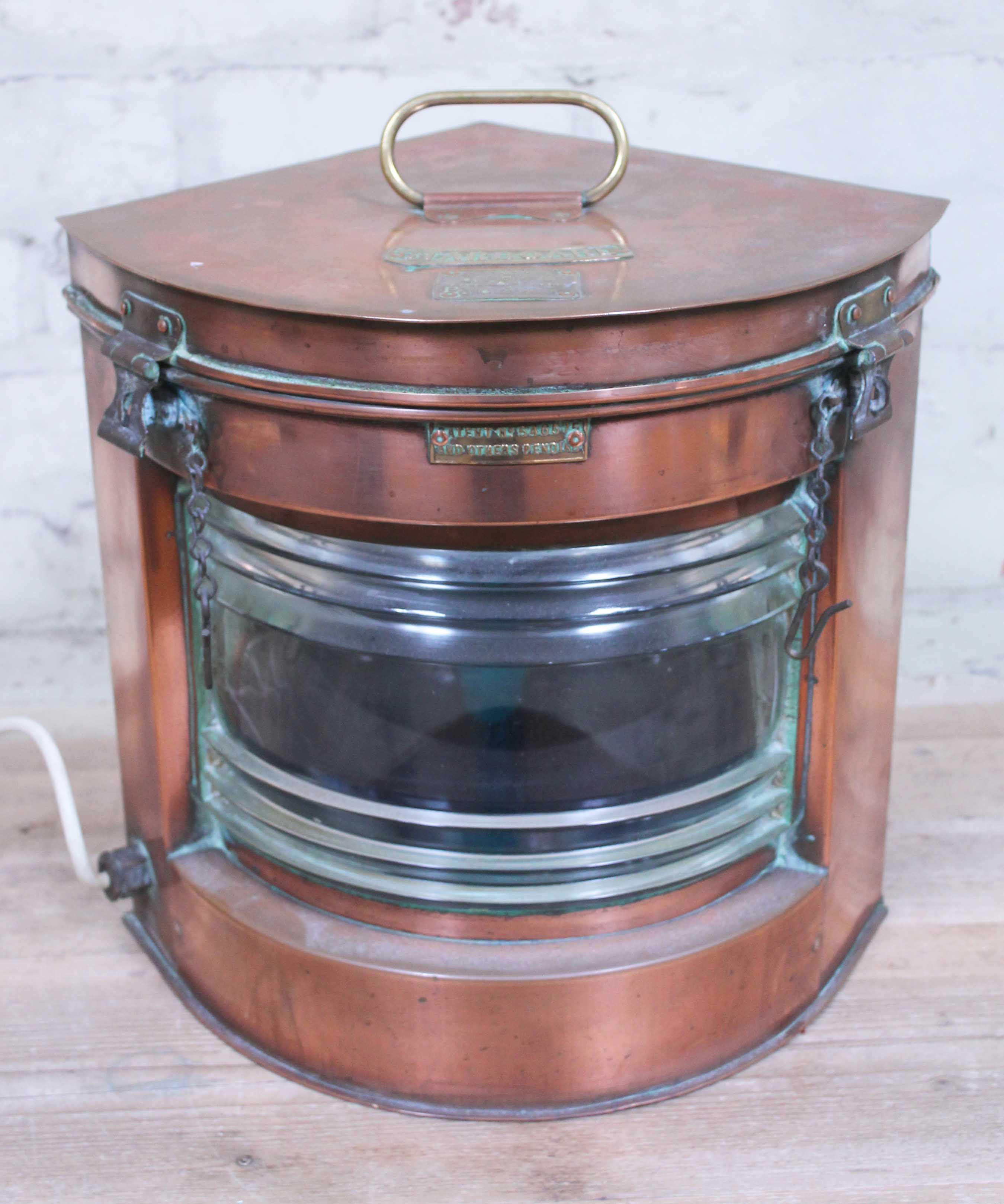 A Seahorse copper starboard light. Condition - converted to electric.