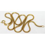 A 9ct gold tube link chain, import marks, length 40cm, wt. 7.4g.