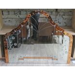 A large Art deco etched mirror with amber glass panels 137cm x 111cm.