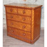 A Victorian satin birch chest of drawers, width 107cm, depth 52cm & height 106.5cm.