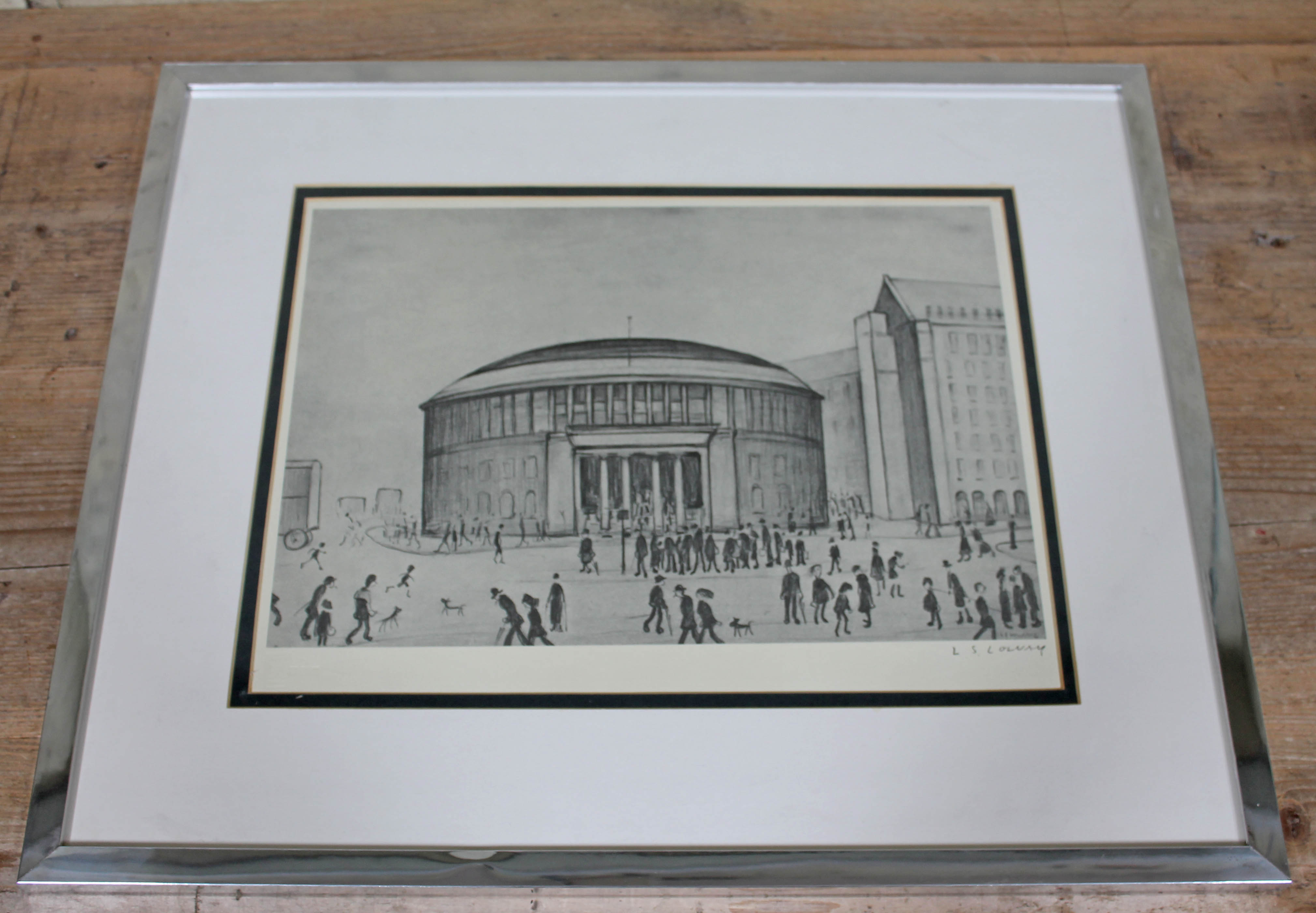 Lawrence Stephen Lowry, The Reference Library, monochrome print, 35cm x 24cm, blindstamp lower left, - Image 2 of 2