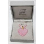 A Lalique pink pressed glass heart shaped pendant with yellow metal loop and twist pink