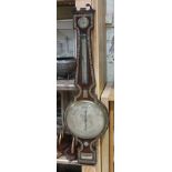A Regency inlaid rosewood barometer, length 109cm.