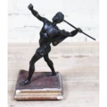 A 19th century classical style bronze figure depicting a semi nude negro gladiator with right arm