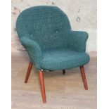 A retro Toothill Wingate series armchair with spindle legs and original textured upholstery, width