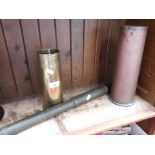Pair of WW2 shell cases and a gunsight