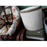 A lloyd loom style linen basket and matching chair together with a bedroom chair
