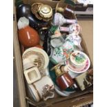 A box of items including studio pottery