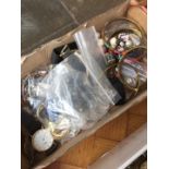 A box of costume jewellery and watches