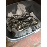 A box of cutlery, etc