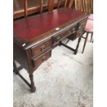 Priory style oak desk with burgundy leather top