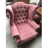 Wing backed armchair -pink