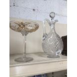 Cut glass decanter and gilt glass stem bowl