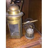 Brass lantern, miniature cannon and a bell