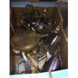A box of mixed metalware