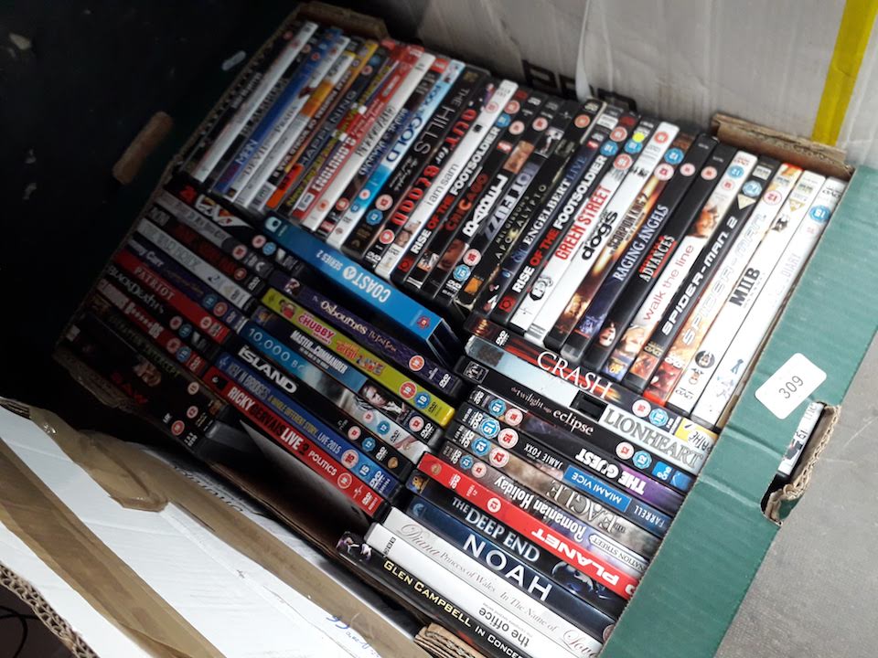 A box of DVDs