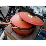 2 Le Creuset style casserole dishes and a pan