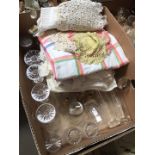 Box of glassware and linen