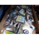 A box of sim card information back up keyrings