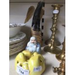 Doulton posy, Chinese Buddha and a horn bird