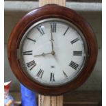 A Victorian mahogany wall clock with striking movement with pendulum and weights.