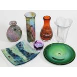 A mixed lot of glass comprising two vase labelled 'Pheonician Glass Malta' heights 14cm & 20cm, an