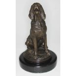 After Mene, bronze figure depicting a seated dog, bearing signature, on black marble base, height