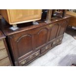 An 18th century Lancashire oak mule chest, length 149cm.