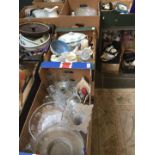 Three boxes of pottery and glass