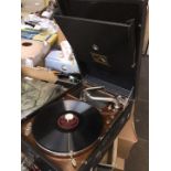 A wind up portable record player