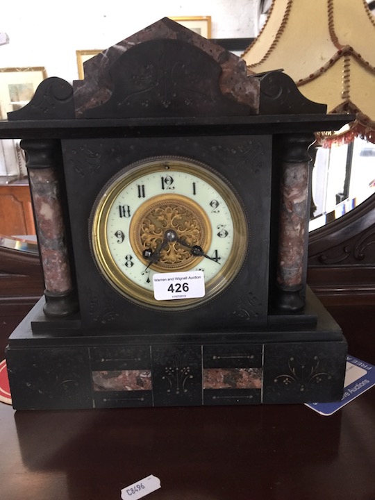 A French Medaile de Bronze by S. Marti black marble mantel clock - recently serviced - with pendulum