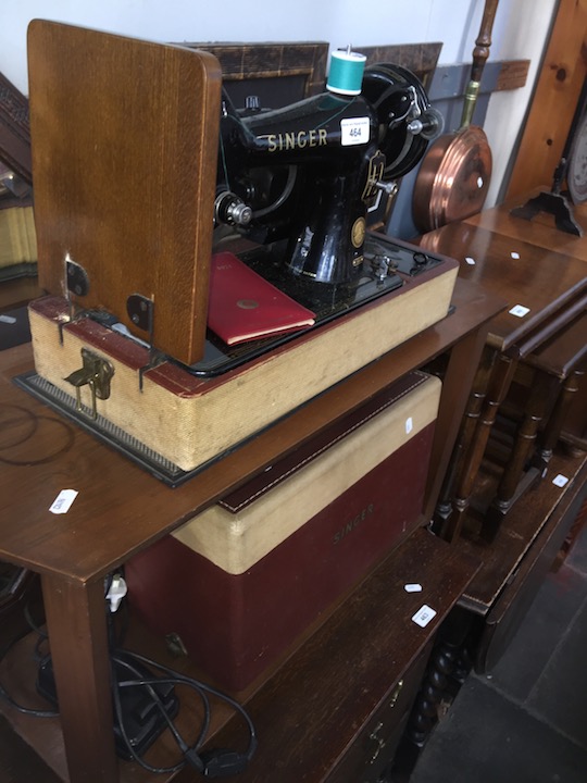A cased electric Singer Class 99K sewing machine, with lead & foot pedal