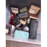 A box containing mobile phones, empty jewellery boxes, watches to include Timex, Sekonda and cameras