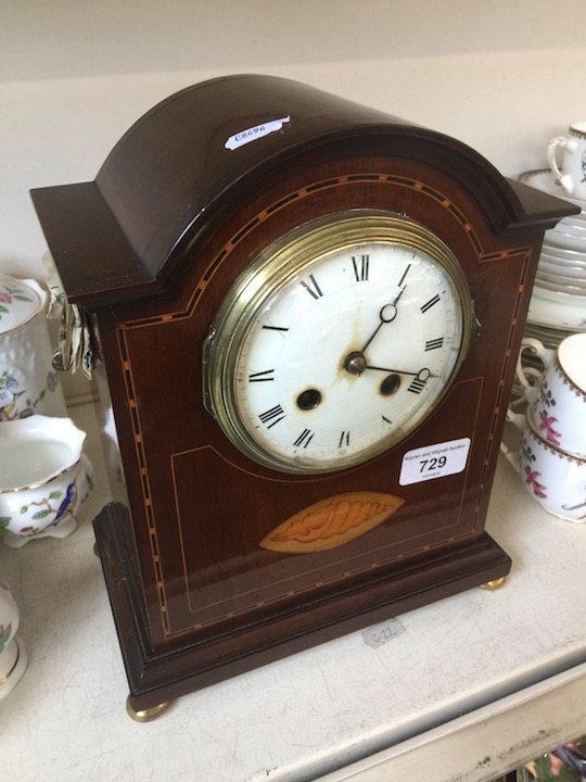 Inlaid Edwardian mahogany mantel clock