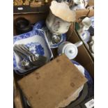 Box inc. blue and white pottery etc.