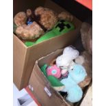 2 boxes of misc collectable soft toys to include Ty, Chad Valley, Pokemons, Alpacasso, etc.