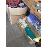 4 boxes of misc crochet ware, runner, lace, etc.
