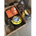 2 boxes of misc tools to include cable reel, brace and bit, hammer, etc.