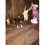 Beswick cockatoo, stag, doe, foal and another
