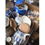 2 boxes of misc pottery, ornaments, Denby ware, etc.