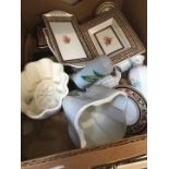 Box of china and some pottery jelly moulds