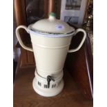 A vintage French enamel tea urn, height 40cm.