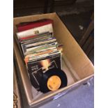 Box of 45 single records, mainly Bowie, Rolling Stones, Beatles, Status Quo, many in picture sleeves